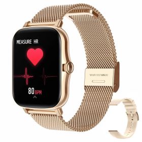 Smart Watch Heart Rate Sleep Monitoring Sports Bracelet - Steel Belt Gold
