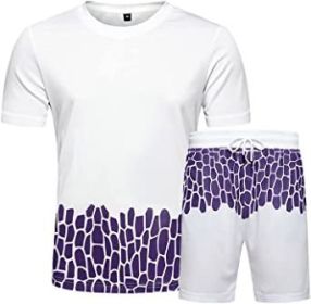 Men's Casual Crack Pattern Suits Fashion Short Sleeve T-Shirt And Shorts Loose Two-Piece Sets - White-M