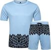 Men's Casual Crack Pattern Suits Fashion Short Sleeve T-Shirt And Shorts Loose Two-Piece Sets - Blue-S