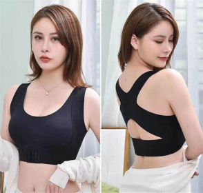 Women Bra Posture Corrector Bralette Front Closure Bras Fitness Vest Push Up Bra Female Brassiere Underwear Cross Back Tank Tops - Black - XXL