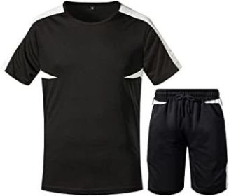 Men's Casual Splicing Printed Suits Short Sleeve Shorts Loose T-Shirt Sport Suits - BLACK-L