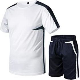 Men's Casual Splicing Printed Suits Short Sleeve Shorts Loose T-Shirt Sport Suits - BLUE-M