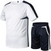 Men's Casual Splicing Printed Suits Short Sleeve Shorts Loose T-Shirt Sport Suits - BLUE-L