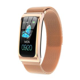 Cross border special AK12 smart bracelet step heart rate message alert smart watch sports watch - Gold steel strip