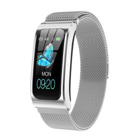 Cross border special AK12 smart bracelet step heart rate message alert smart watch sports watch - Silver steel strip