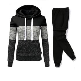 Women Tracksuit 2 Pieces Set Winter Hoodies+Pants Set Patchwork Pullover Sweatshirt Female Sport Suit Outfits for Woman Clothing - Black - XXXL