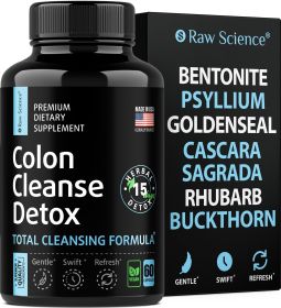 Colon Cleanse 15 Day Gut Detox Bloating Constipation Relief for Women Men Fiber Pill Bentonite Clay Psyllium Husk 60 Capsules - S Raw Science