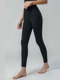 Yoga pants women's nude spring and summer hip lift fitness pants running sports nine-point pants - Black - XL