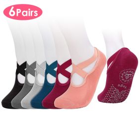 6 Packs Women Yoga Socks with Straps Non-Slip Grips for Pilates Pure Hospital Walking Dance Indoor - Yoga Socks