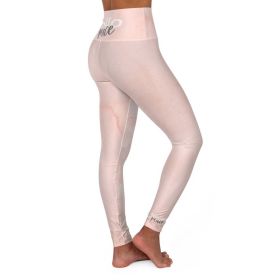 High Waisted Yoga Leggings, Peach Marble Style Fitness Pants - XS
