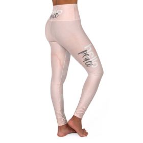 High Waisted Yoga Leggings, Peach Marble Hello Peace Graphic Style Fitness Pants - XS