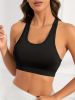 Green Solid Color Breathable Mesh Stitching Tank Top, Sports Yoga Fitness Bra - Black - L