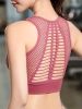 Solid U-neck Mesh Breathable Sports Bra, Push Up Shock Proof Yoga Fitness Workout Tank Top, Women's Activewear - Pink - XL(12)