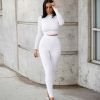 fashion tracksuit women turtleneck full sleeveless crop top+leggings matching set stretchy sporty fitness casual outfits - Black - XS