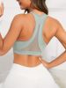Green Solid Color Breathable Mesh Stitching Tank Top, Sports Yoga Fitness Bra - Black - L