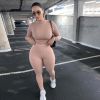 fashion tracksuit women turtleneck full sleeveless crop top+leggings matching set stretchy sporty fitness casual outfits - Black - XS